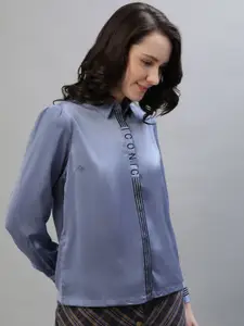 Iconic Women Spread Collar Solid Casual Shirt