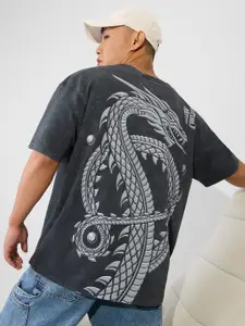 The Souled Store Men Graphic Printed Round Neck Cotton Oversized T-shirt