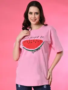 Funday Fashion Women Typography Printed Round Neck Cotton Relaxed Fit T-shirt