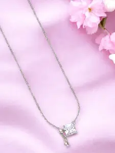 Taraash 925 Sterling Silver Cubic Zirconia Square Pendant Necklace