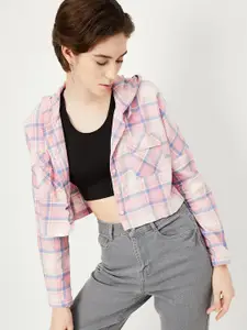 max Women Hood Checked Cotton Casual Shirt