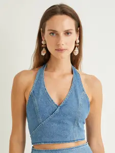 Koton Women Solid Halter Neck Cotton Top