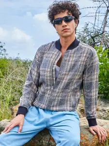 Campus Sutra Men Checked Lightweight Duster Open Front Jacket