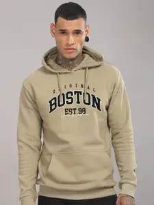 ADRO Men Typography Printed Hood Cotton Pullover Ribbed Sweatshirt