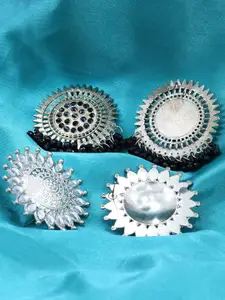 KRENOZ Set Of 2 Silver-Plated Stone Studded Classic Studs Earrings