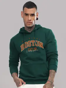 ADRO Men Typography Printed Hood Cotton Pullover Ribbed Sweatshirt