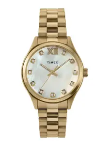 Timex Women Brass Mother of Pearl Dial & Stainless Steel Straps Analogue Watch TW2W85400UJ
