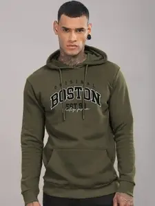 ADRO Men Typography Printed Hood Cotton Pullover Ribbed Sweatshirt