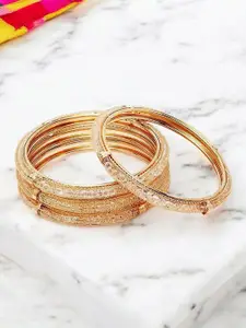 LUCKY JEWELLERY Set Of 4 Gold-Plated CZ Studded Bangles