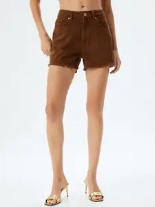 Koton Women Solid Mid-Rise Cotton Shorts