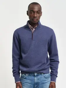 GANT Men Solid Mock Collar Cotton Pullover Ribbed Sweatshirt