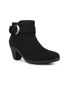 Inc 5 Women Black Solid Round-Toe Ankle Boots