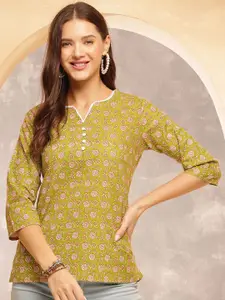 Anouk Rustic Women Floral Printed Round Neck Cotton Top