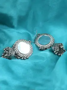 KRENOZ Silver-Plated Mirror Dome-Shaped Jhumkas