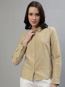 Iconic Women Spread Collar Geometric Printed Cotton Casual Shirt