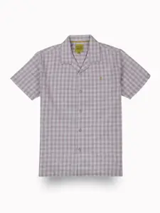 Gini and Jony Boys Standard Cuban Collar Micro Checked Cotton Casual Shirt