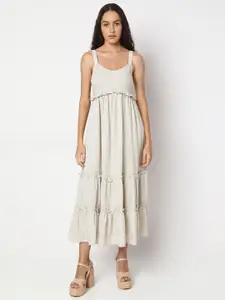 Vero Moda Women Pure Cotton Shoulder Straps Ruffled Fit & Flare Midi Dress