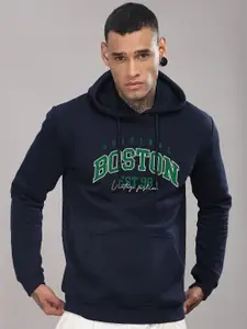 ADRO Men Typography Printed Hood Cotton Pullover Ribbed Sweatshirt