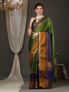KALINI Solid Woven Design Zari Border Saree With Blouse Piece