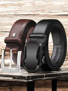 The Roadster Lifestyle Co. Pack Of 2 Men Textured Formal Belts