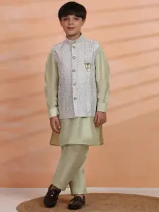 Pro-Ethic STYLE DEVELOPER Boys Paisley Regular Sequinned Pure Silk Kurta with Pyjamas