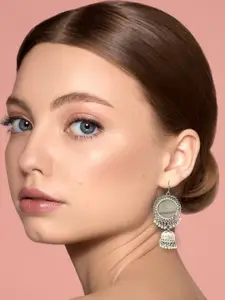 KRENOZ Set Of 2 Silver-Plated Dome-Shaped Jhumkas