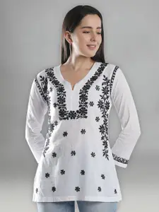 Seva Chikan Ethnic Motifs Embroidered Chikankari Handloom Chikankari Kurti