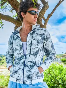 Campus Sutra Men Abstract Printed Hood Cotton Front-Open Sweatshirt