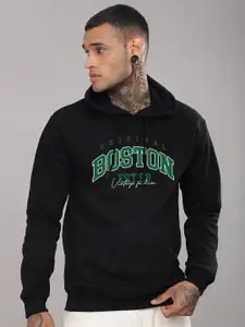 ADRO Men Typography Printed Hood Cotton Pullover Ribbed Sweatshirt