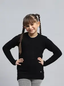 Monte Carlo Girls Round Neck Fuzzy Woollen Longline Pullover Sweaters