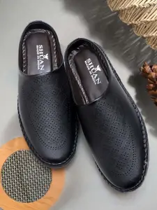 SHUAN Men Solid Laser Cuts Slip-On Mules Casual Shoes