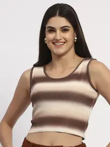 Madame Women Cotton Striped Crop Sweater Vest