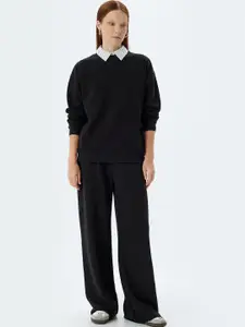 Koton Women Solid Round Neck Cotton Pullover Sweatshirt