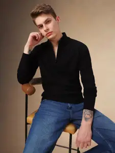 Dennis Lingo Men Striped Mock Collar Pullover