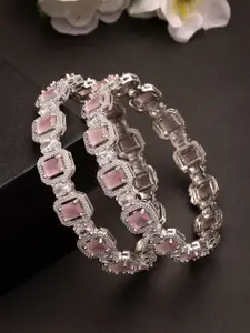 NVR Set Of 2 Silver-Plated American Diamond Stone Studded Bangles