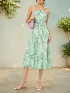 DressBerry Tie-Up Printed Tiered Midi Dress