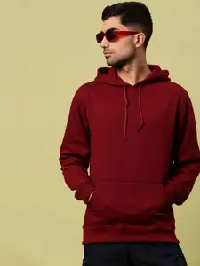 Urban Dog Men Solid Hood Fleece Pullover Ribbed Sweatshirt