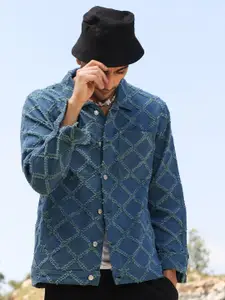 Campus Sutra Men Cotton Self Design Lightweight Biker Jacket