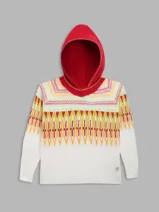 Blue Giraffe Girls Self Design Hooded Pure Cotton Pullover