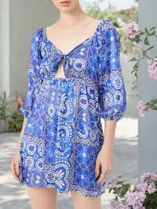 DressBerry Indie Printed Cut-Out Mini Dress