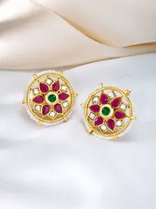 Peora Gold Plated Stone Studded & Beaded Classic Studs