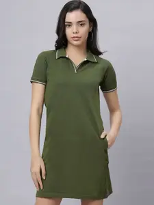 Wear Your Opinion Women Solid Shirt Collar T-shirt Dress