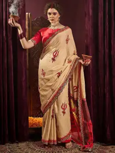 Saree mall Ethnic Motifs Sequinned Embellished Durga Puja Saree