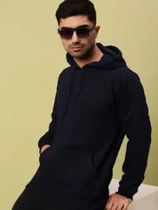 Urban Dog Men Solid Hood Fleece Pullover Ribbed Sweatshirt