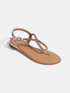 LEMON & PEPPER Women Stone and Beads T-Strap Flats