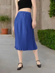 DressBerry Pleated Satin Finish A-Line Midi Skirts