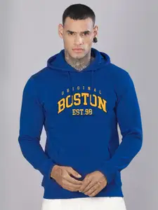 ADRO Men Typography Printed Hood Cotton Pullover Ribbed Sweatshirt