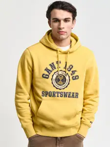 GANT Men Typography Printed Hood Cotton Pullover Ribbed Sweatshirt