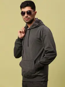 Urban Dog Men Solid Hood Fleece Pullover Ribbed Sweatshirt