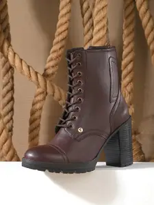 El Paso Women Block-Heeled Lace-Ups Chelsea Boots